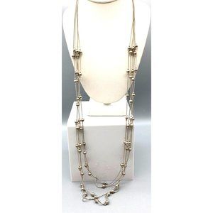 Delicate Multi Strand Station Necklace, Crystal Bars on Seven Silver Tone Chain